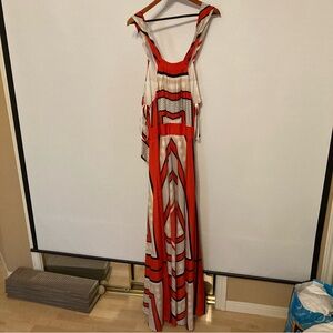 Eliza J Red and Cream Geometric Maxi Dress